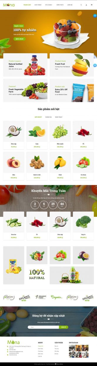 Mẫu website giống Cleverfood - bán thực phẩm sách và trái cây xanh